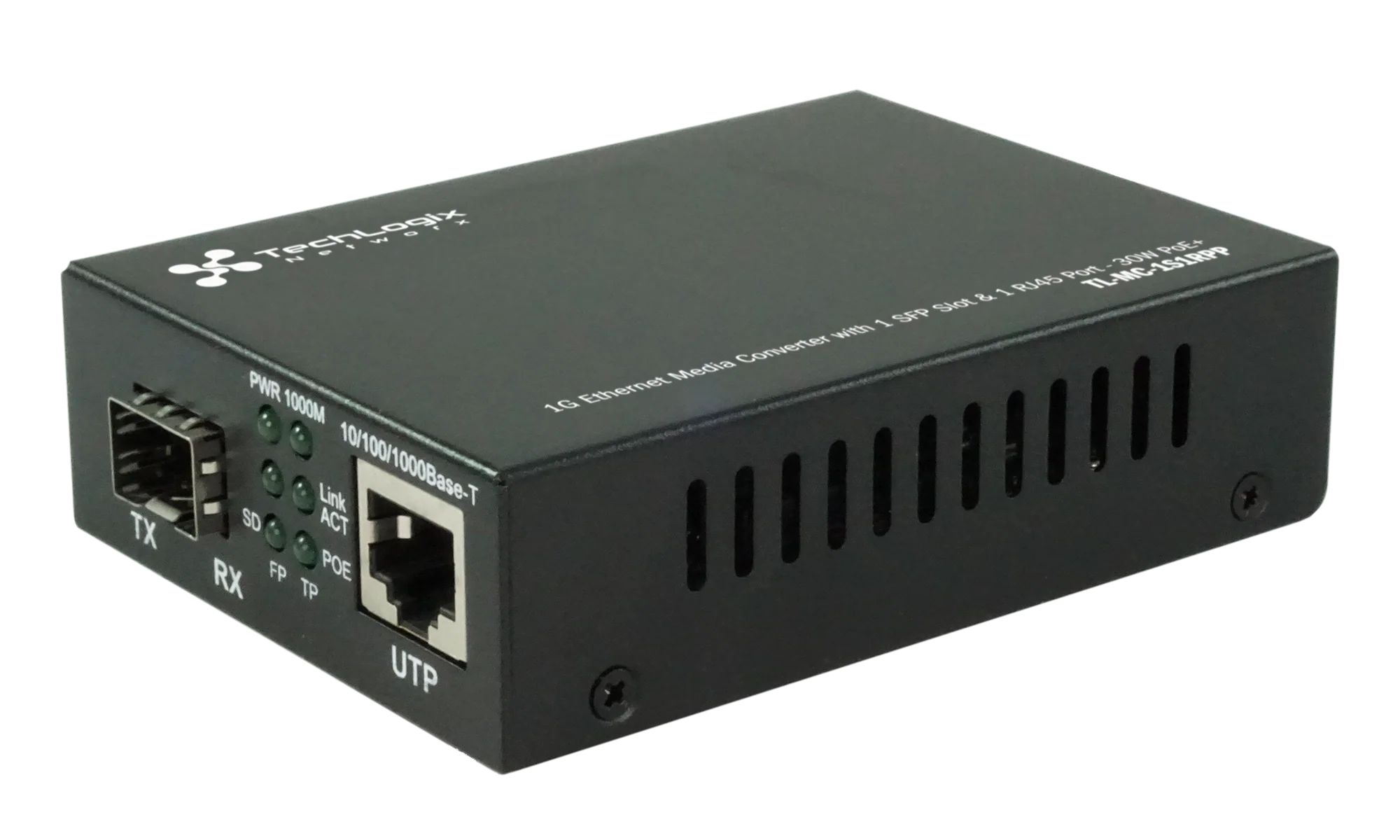 1G Ethernet Media Converter with 1 SFP Slot and 1 PoE+ RJ45 Port