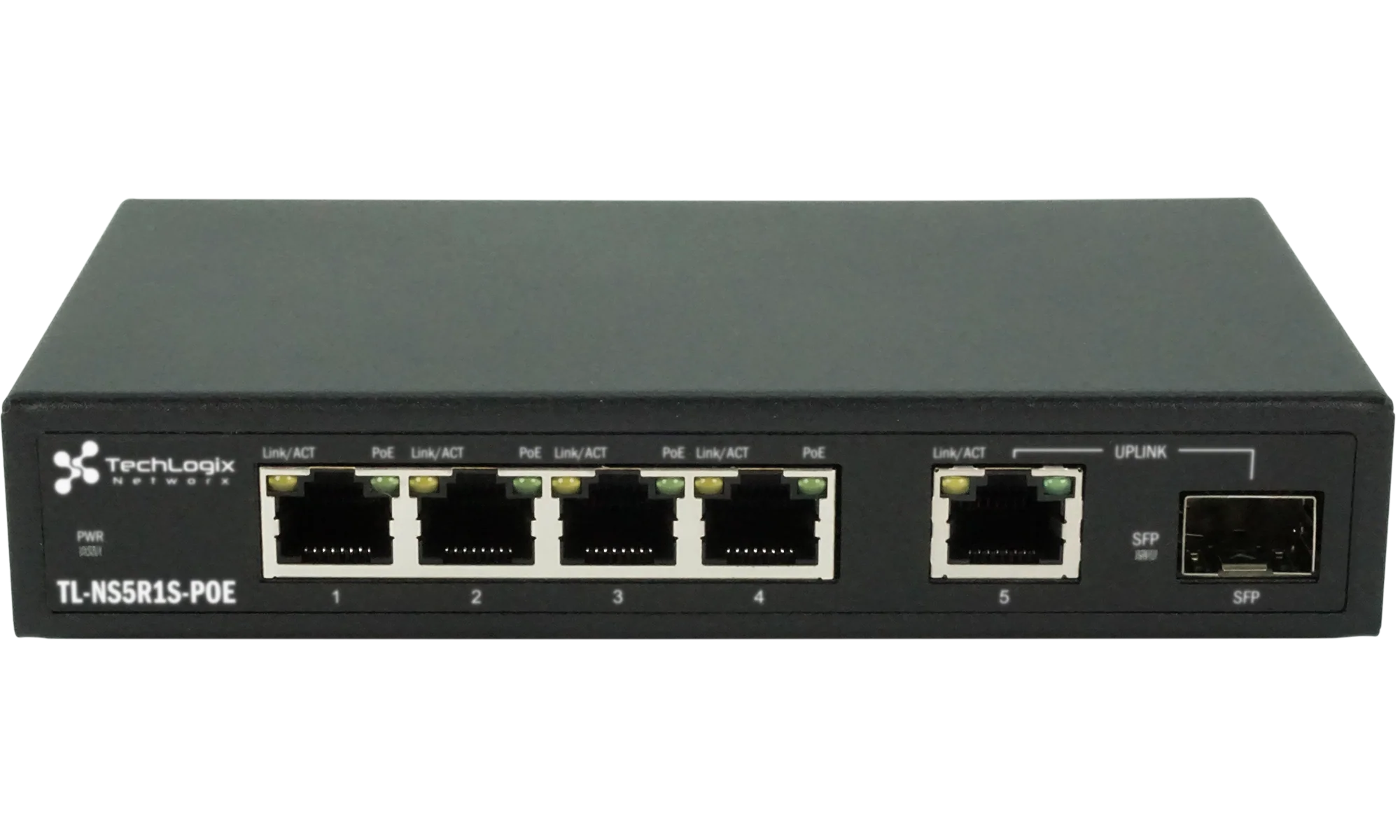 1G Network Switch with 5 RJ45 and 1 SFP - 30W PoE+